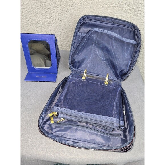 SeneGence Cosmetic Makeup Travel Bag Zipper Case With Mirror Set Faux Crocodile - Picture 7 of 14
